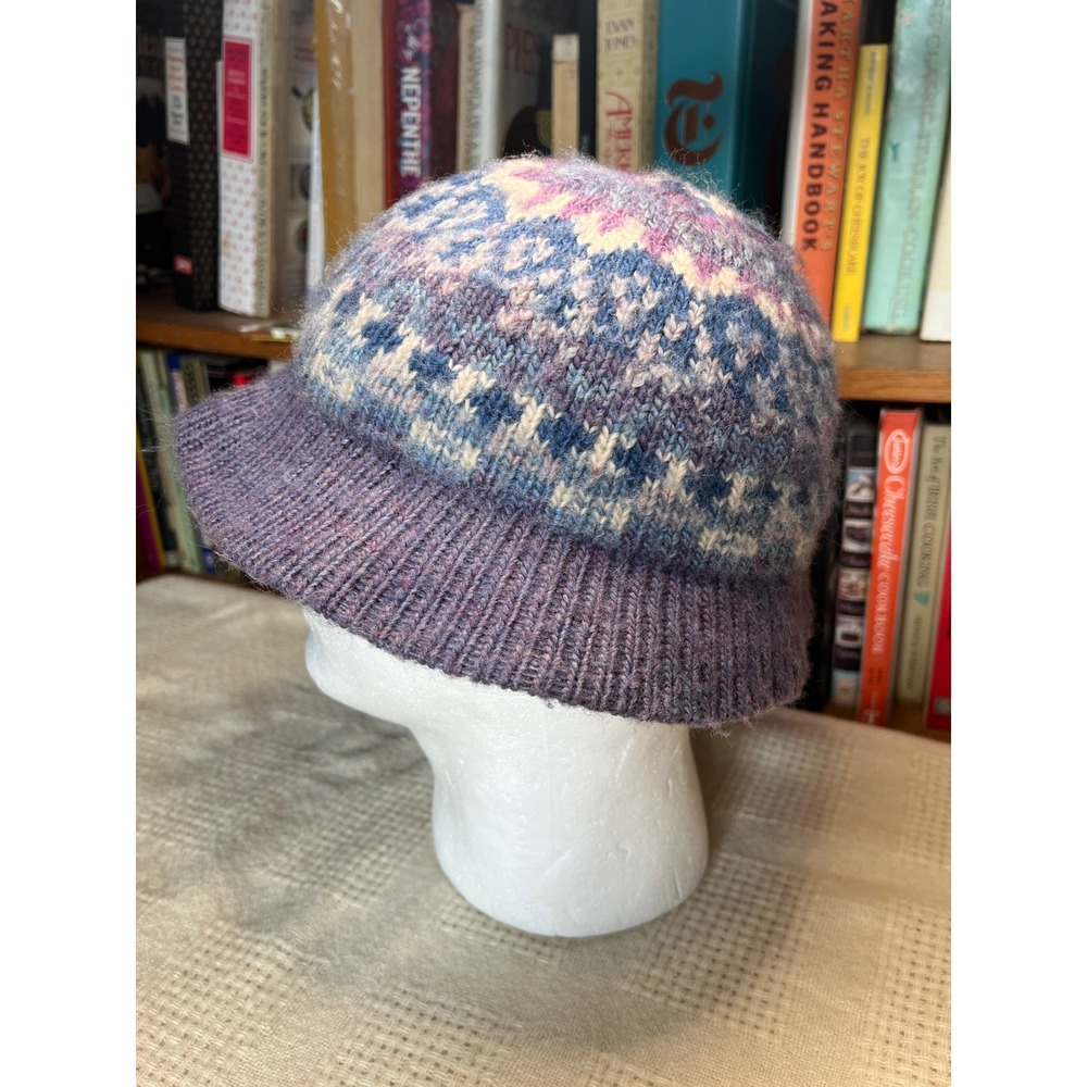 ARIS Womens Knit Bucket Hat Fair Isle Pattern Purple One‎ Size Made in USA